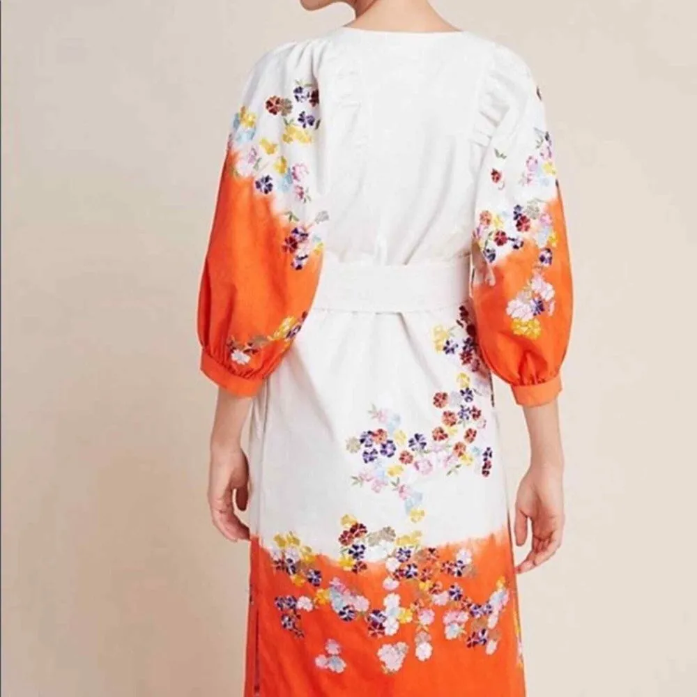 NWT ANTHROPOLOGIE‎ CLEMENCE DIP DYED MINI DRESS sz 6P 3/4 SLEEVES BOHO - Image 3