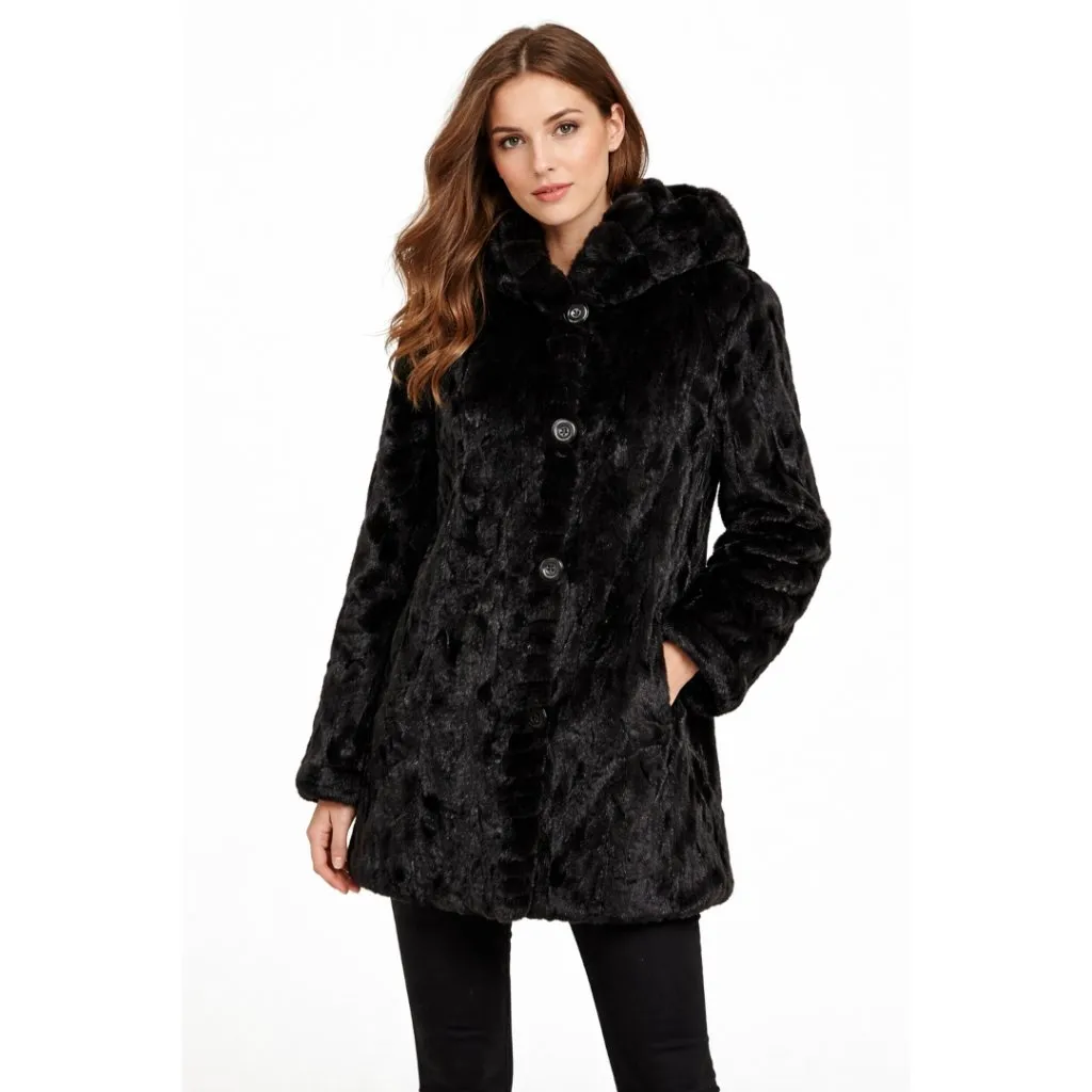 Saks Fifth Avenue Black Mink Fur Coat Removable Hood Size 8 - Image 2