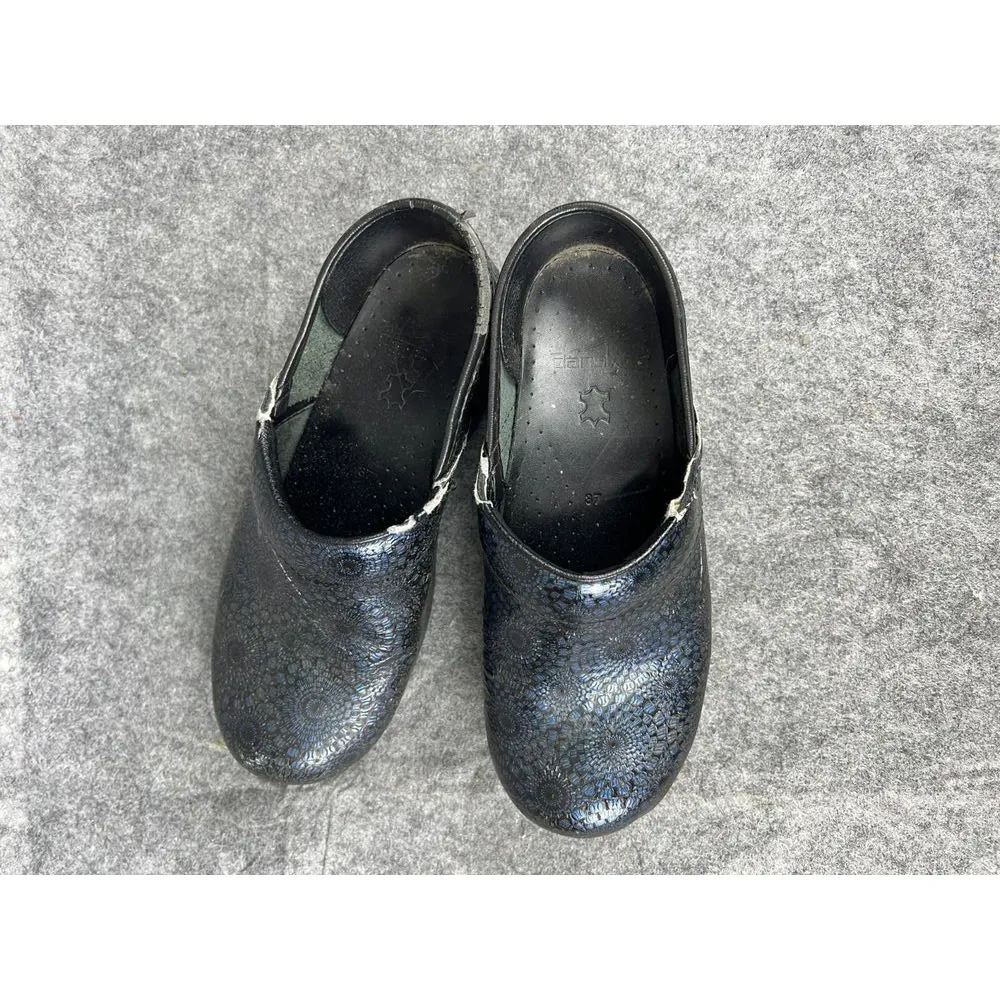 Dansko Women's Blue/Black Metallic Professional Leather Clogs EU 37‎ US 7 - Image 2