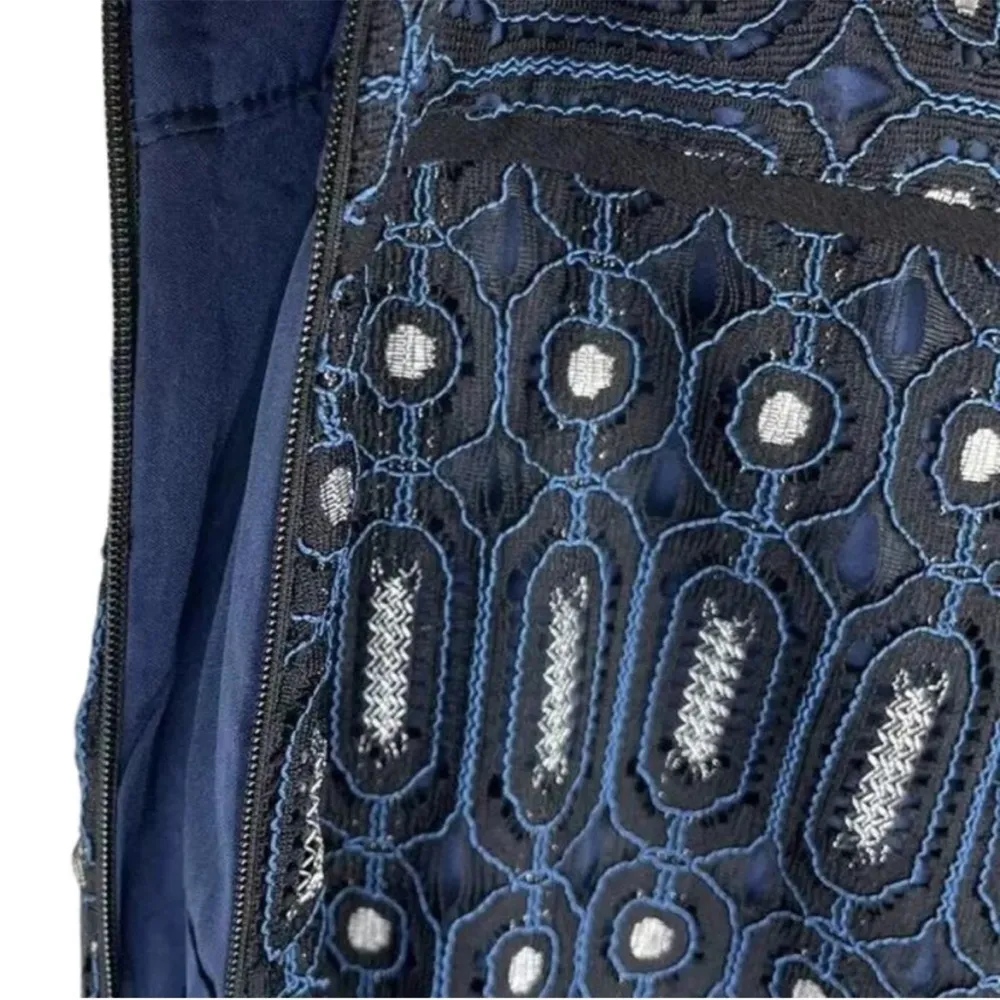 LOFT Ann Taylor 8 Navy Black Lace Embroidered Pencil Lined Skirt - Image 6