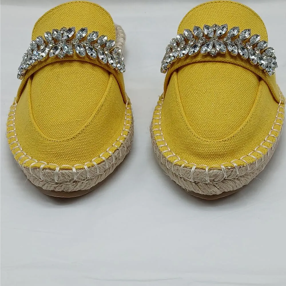 Shoedazzle Daphney Linen Blend Sandals Slides Mules Womens 9 Yellow Spring Shoes - Image 8