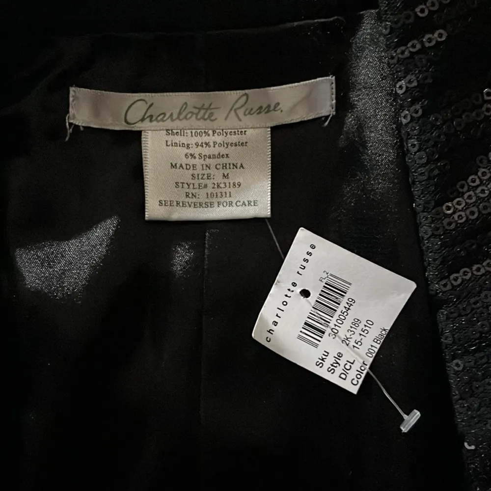 Charlotte Russe  NWT Size M Black Sequin Open Front Drape Blazer Jacket - Image 3