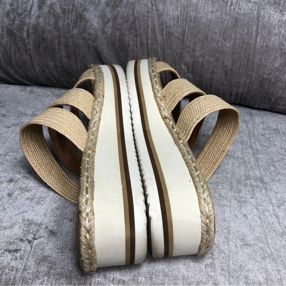 UNIVERSAL THREAD Beige 3 Textile Strap Platform Wedge Sandals 9.5 Espadrille - Image 5