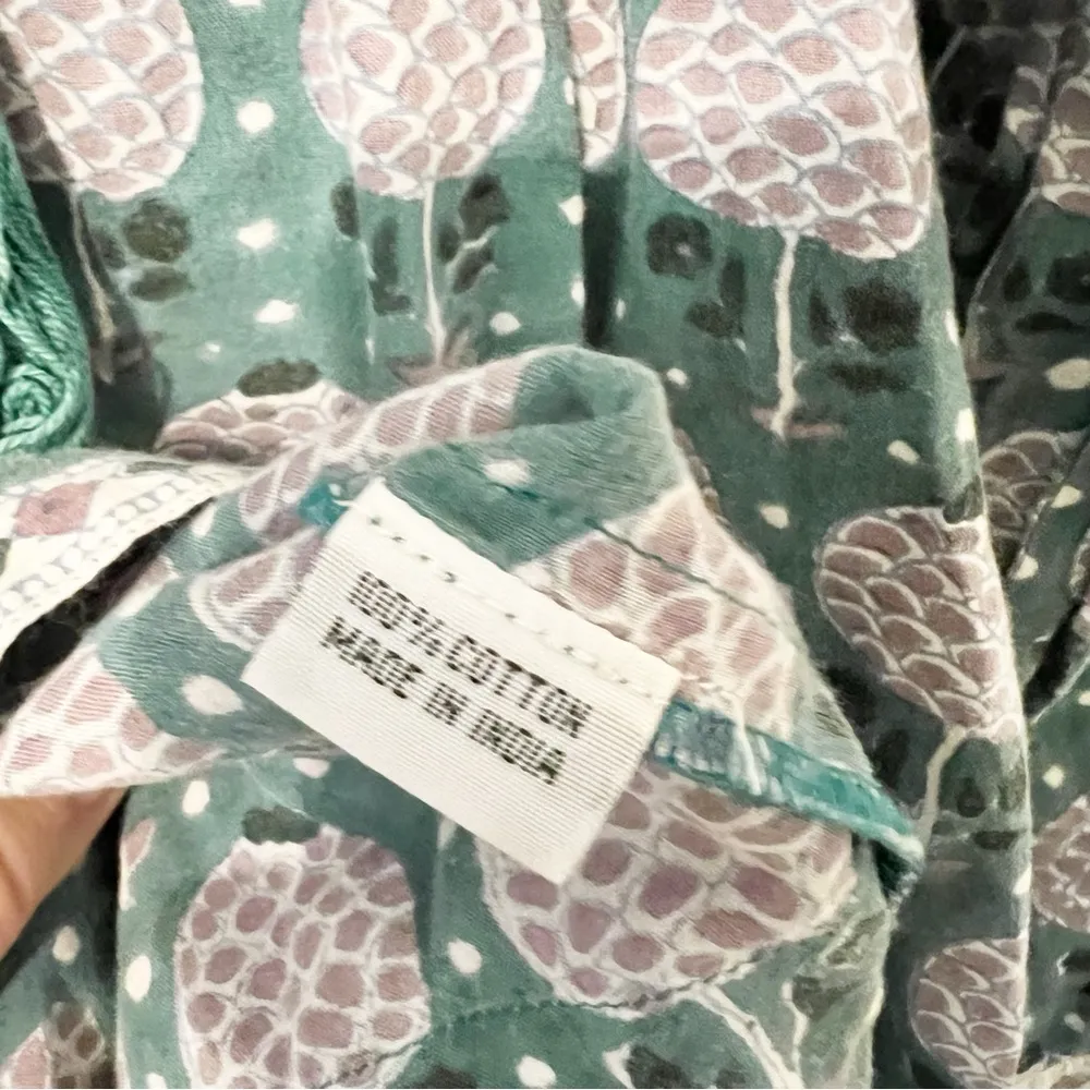 SZ BLOCKPRINTS x J Crew Leyla tie long sleeve cotton tunic dress O/S Green - Image 5