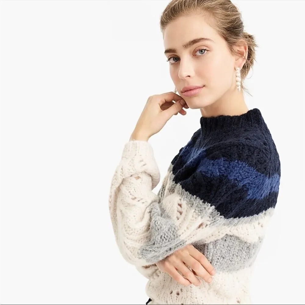 ✨ J. Crew Sweater Big Sur Alpaca Knit Crewneck Colorblock Navy Stripe✨ - Image 2