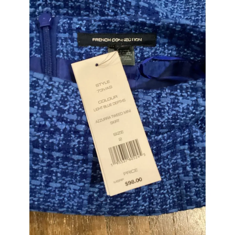 French Connection Azzurra Tweed Plaid Mini Skirt Blue NWT MSRP $98 size 2 - Image 6