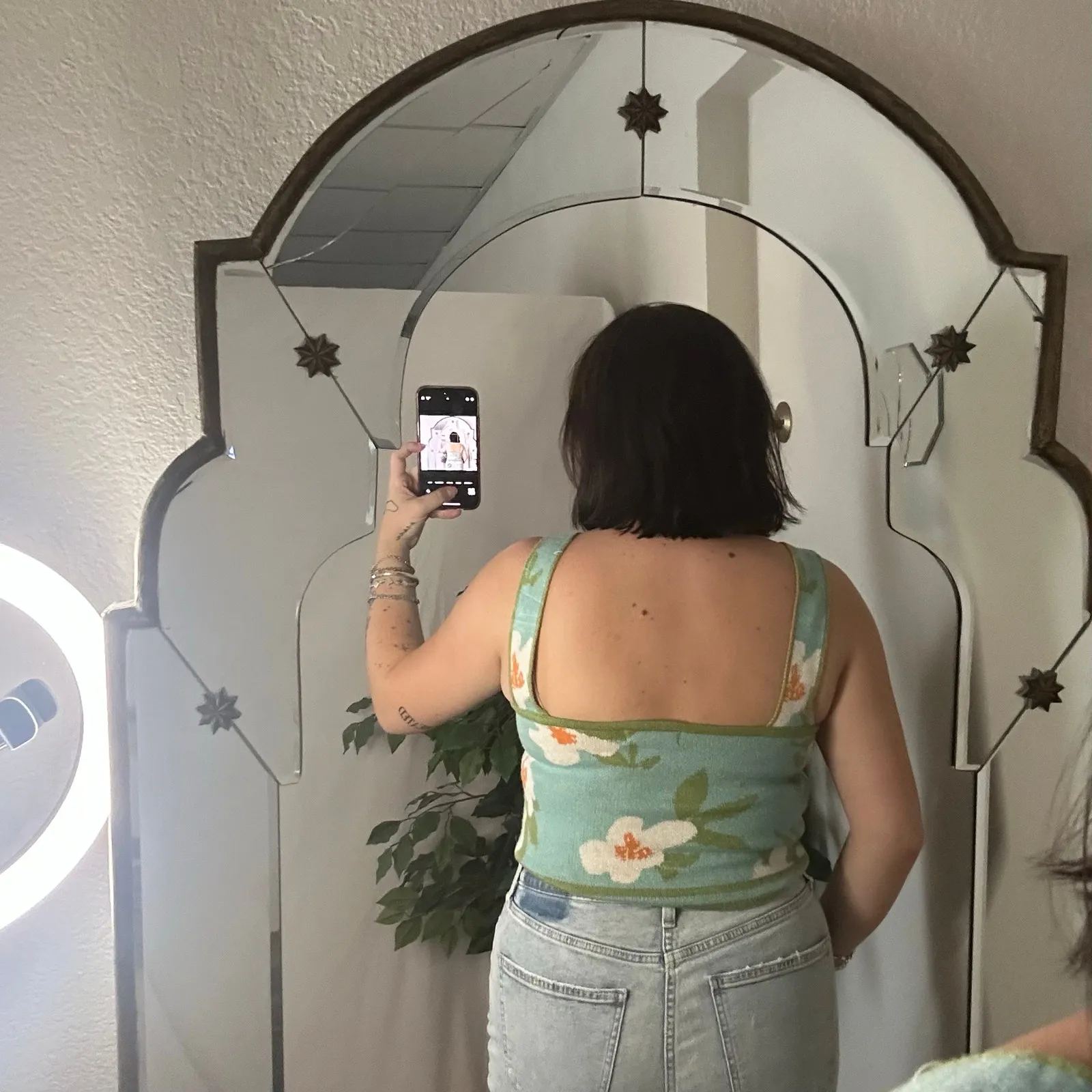 Sage & Oak Floral Knit Cropped Tank Top Blue Green Size Small - Image 3