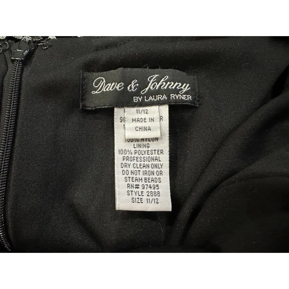 Dave Johnny Black Velvet Beaded Y2K Vintage VTG Gown 11/12 Back Slit - Image 7