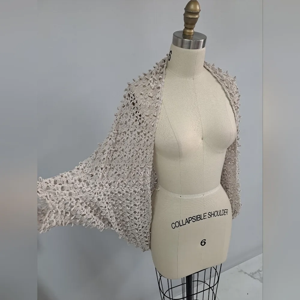 Tribal taupe cotton lace open knit cape shrug sweater O/S Gray Size undefined - Image 2