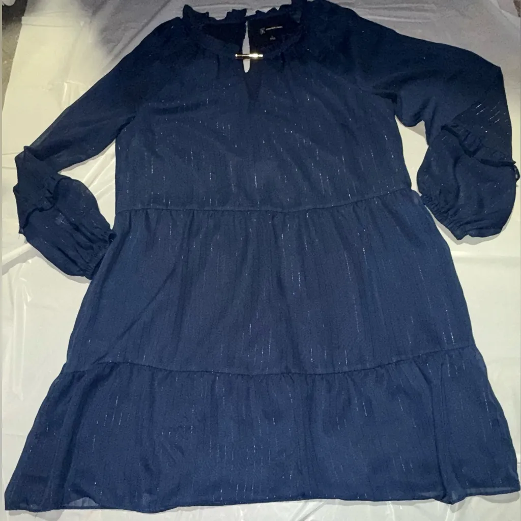 INC International Concepts Dress Women’s Large Blue Metallic Sheer Lined - Image 2