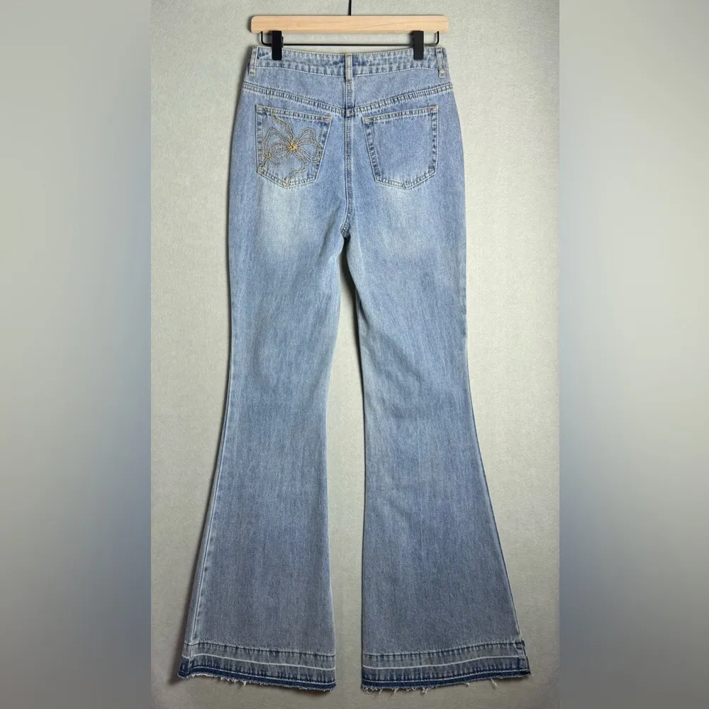 LoveShackFancy Women’s Kala Flare Jeans Boho 70’s Montauk Blue Rodeo Festival 26 - Image 2