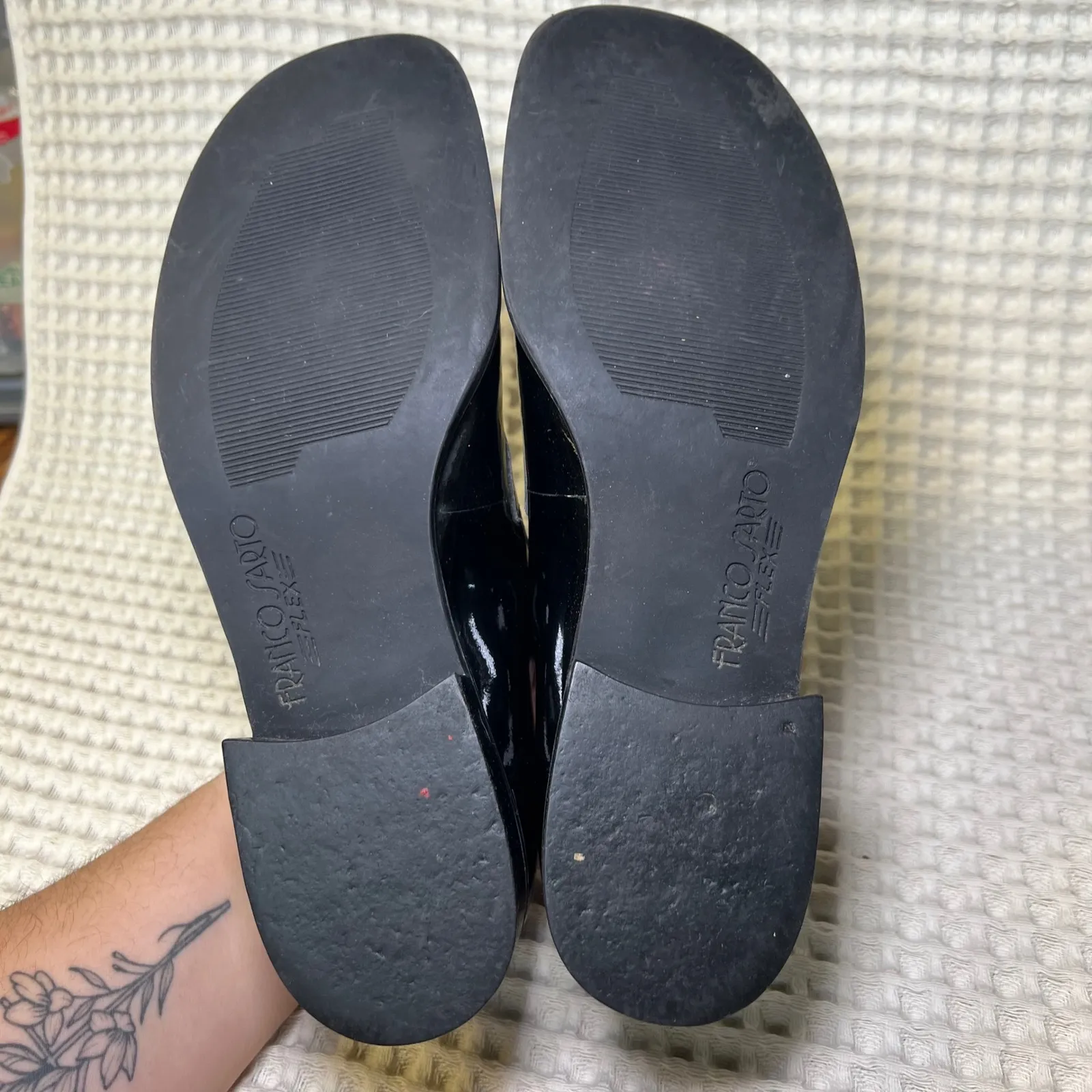 Franco Sarto Black Patent Square Toe Loafer Heels Women's Shoes Slip On - Image 8