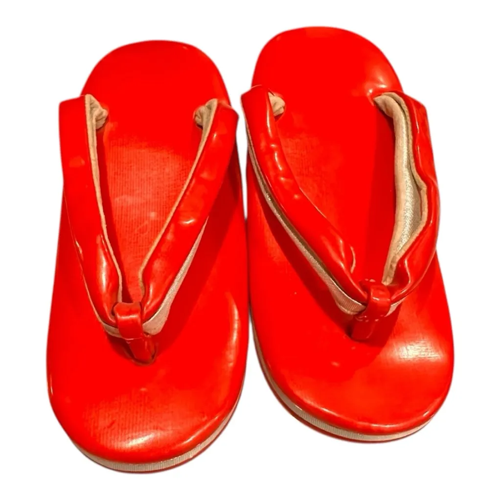 Vintage Japanese Red Lacquer Geta Sandals 23cm Wooden Kimono Shoes Size 6.5 - Image 8
