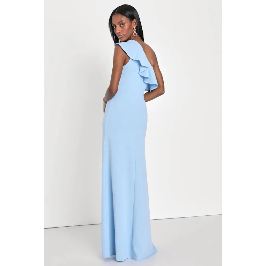 NWT Lulus Last Forever Powder Blue One-Shoulder Ruffle Maxi Dress Banquet Sz XL - Image 4