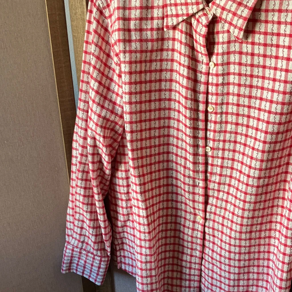 Eddie Bauer Red and White Plaid lightweight flannel Cotton Shirt XL - Image 5