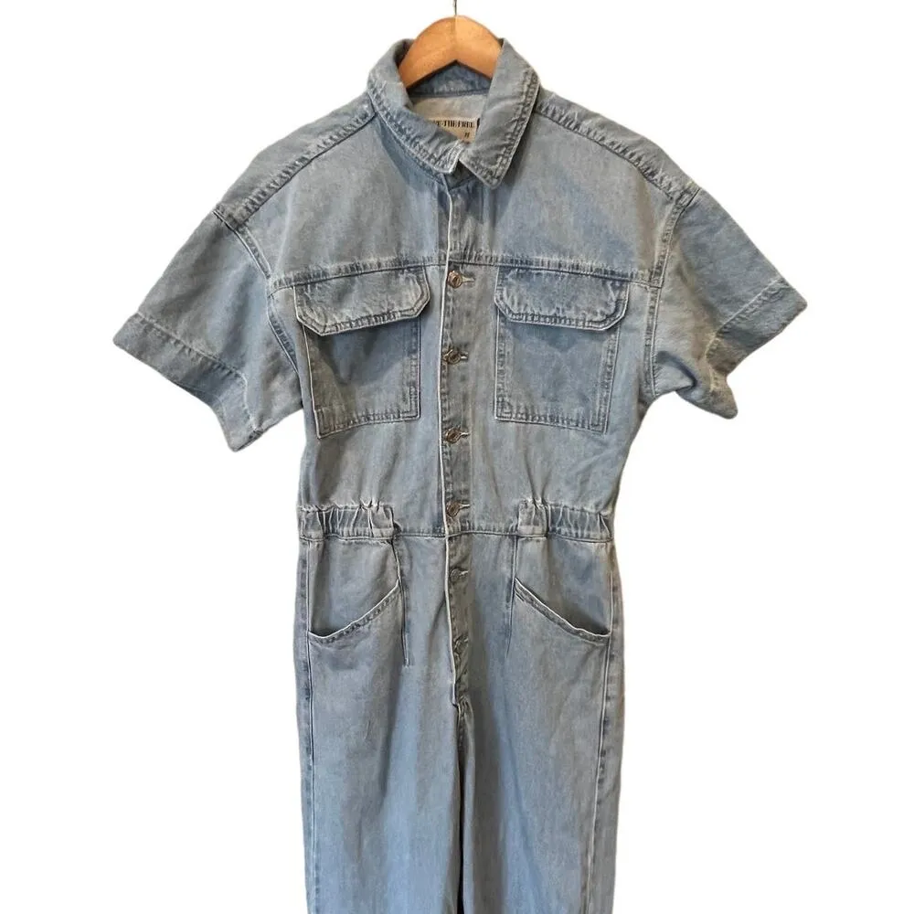 FREE PEOPLE We the Free Marci Denim Jumpsuit Size Medium - Image 3