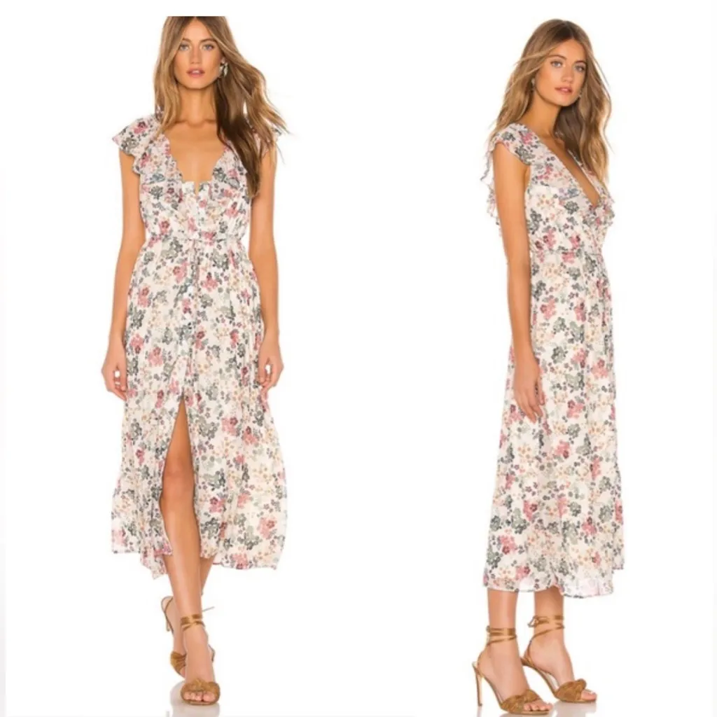 Revolve Tularosa Naya Ruffle Midi Dress in Ivory Floral size Small - Image 2