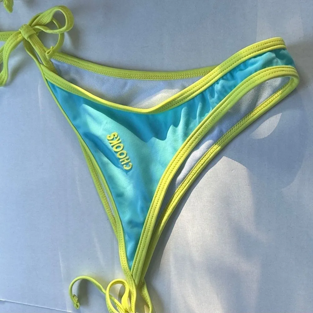 NWOT Rare Boutine LA | Chooks LA | Blue & Neon Yellow String & Fitted Bikini Set Size M - Image 7