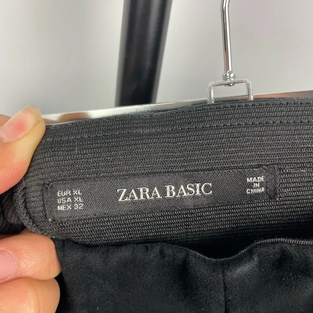 Zara Basic Black‎ Faux Suede Tapered Ankle Zip Mid Rise Elastic Waist Leggings - Image 6