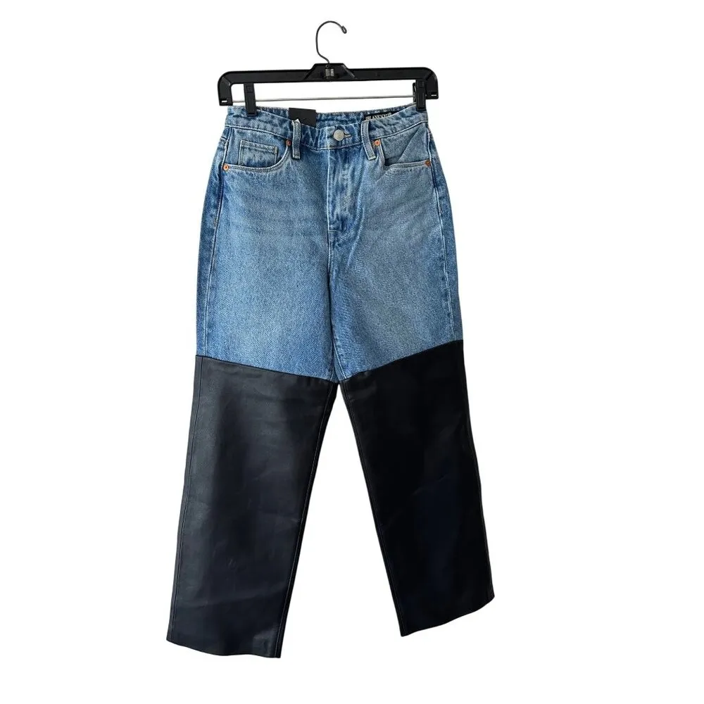 Blankly NYC Baxter Ribcage Straight Leg Jeans Faux Leather Paneling NWOT Sz 25 - Image 5