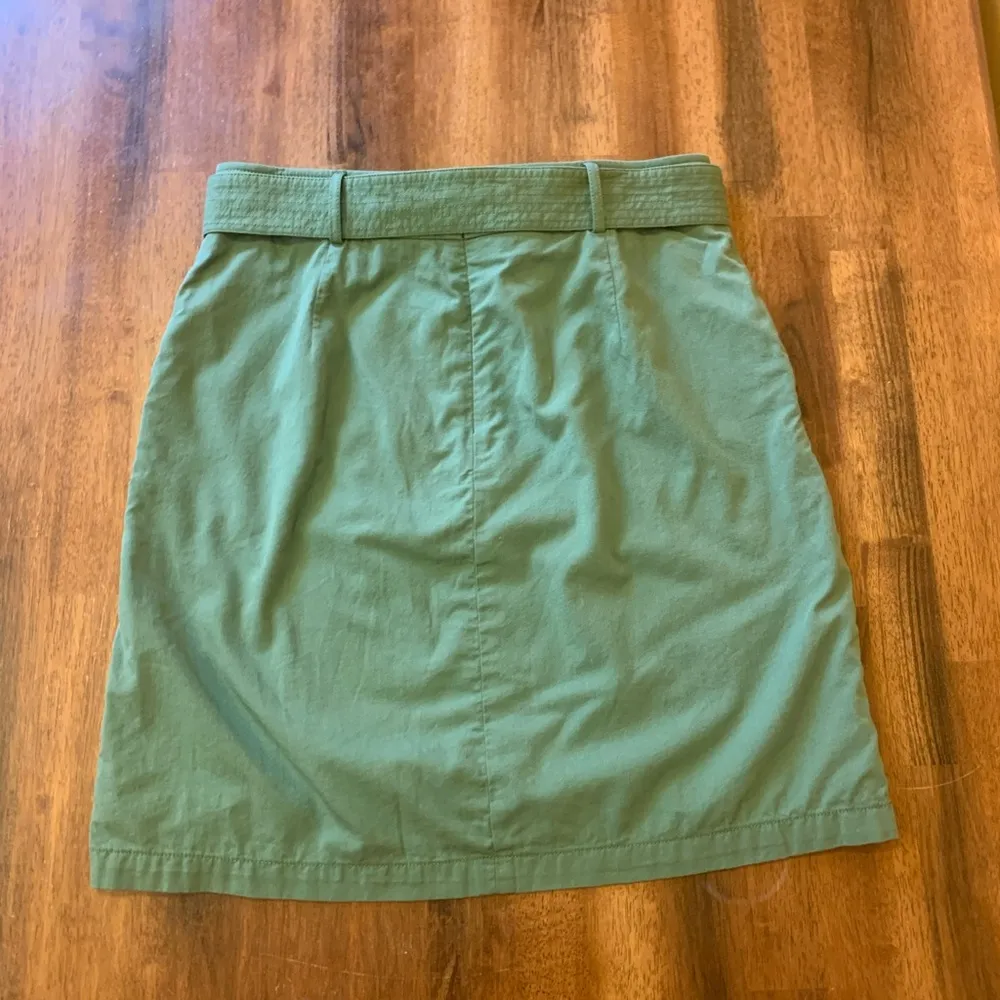 J. Crew Pencil Mini Skirt 12 Olive Green with Belted Front Back Zipper Lined - Image 9