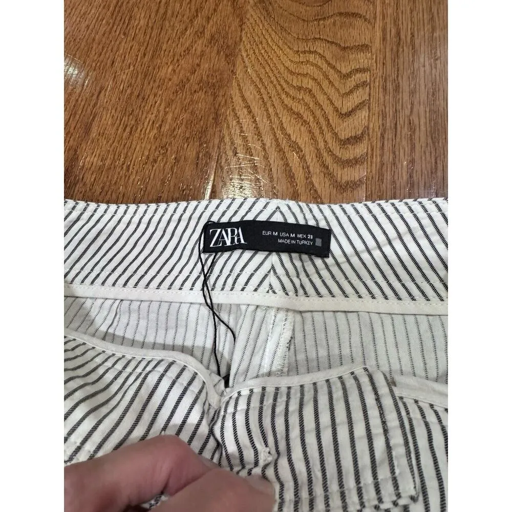 Zara Women’s 100% Cotton Pinstripes Wide Leg Casual Pant Medium Gorpcore Office - Image 4