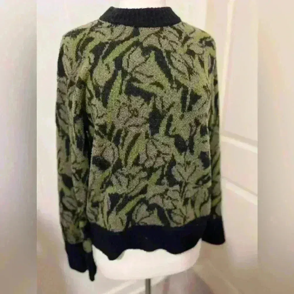 Joie $278 Wool Junot Crewneck Pullover Caviar Green Black Sweater Twee Preppy - Image 3