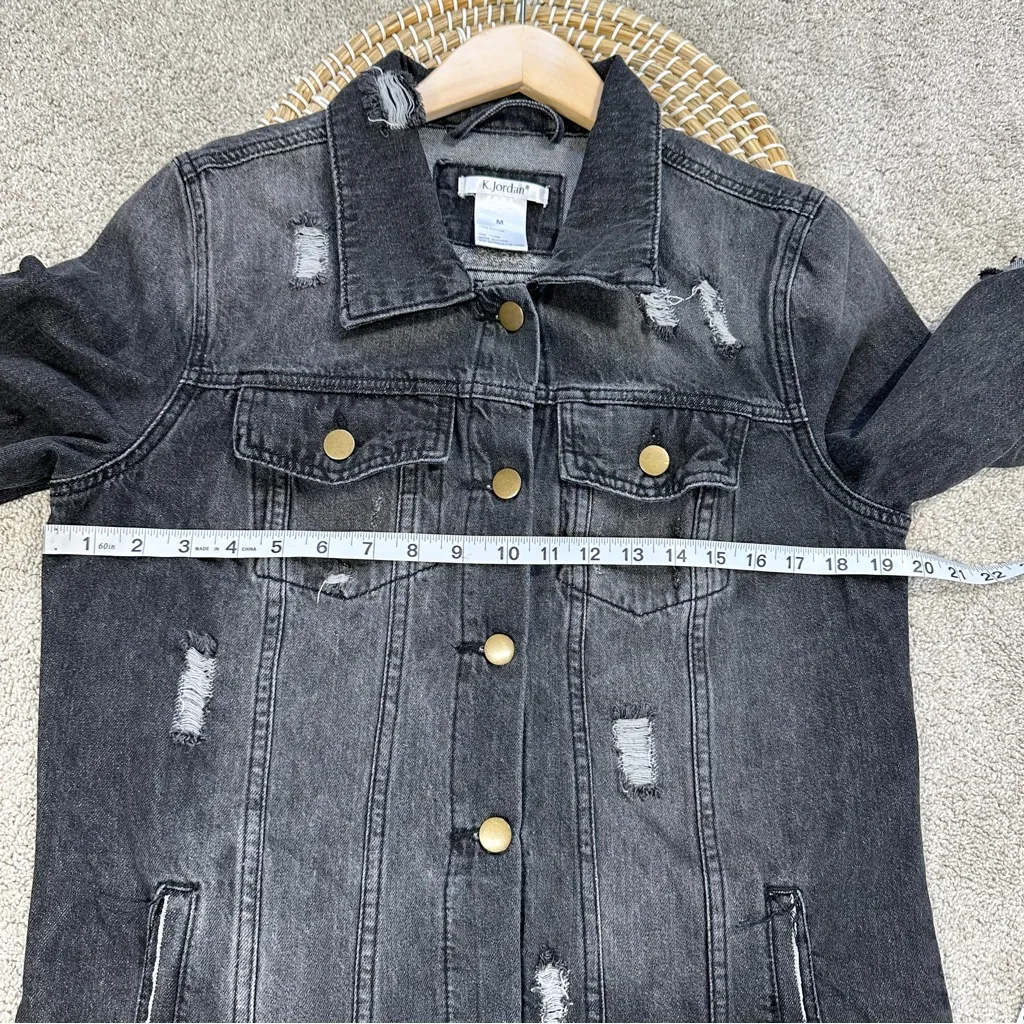K. Jordan Women’s Cotton Long Destructed Jean Jacket Dress in Black Wash M Size M - Image 13