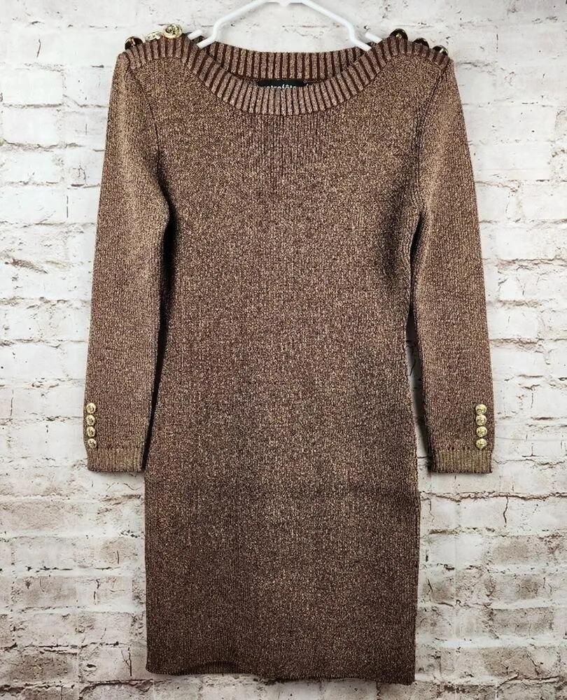 Retrofete Avenue Rib Knit Dress in Metallic Cognac Size XL Long Sleeve Mini NWOT - Image 3