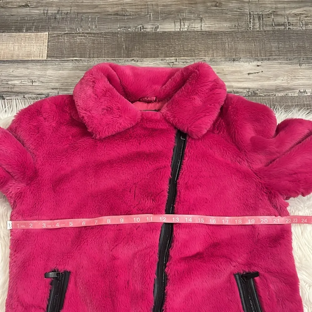 plush faux fur moto asymmetrical jacket fuchsia L - Image 7