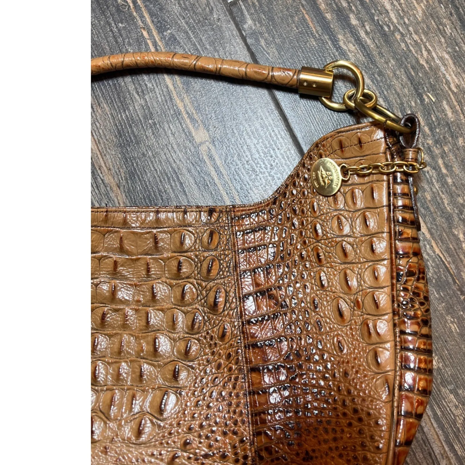 Brahmin Carmela Melbourne Tan Croc Embossed Hobo Shoulder Handbag Luxury ** - Image 4