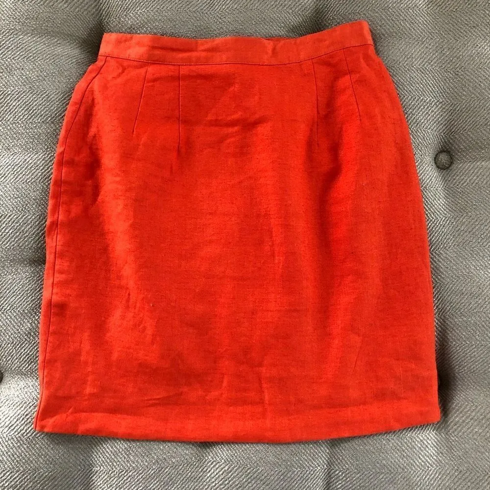 Vintage Esprit Orange 100% Linen Skirt 2 - Image 2