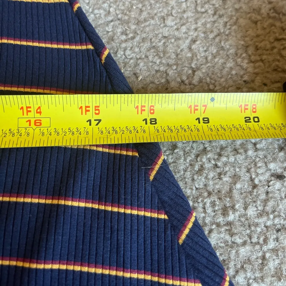 Old Navy Women’s Rib Knit Navy Blue Yellow Striped 3/4 Sleeve Mini Dress Medium - Image 9