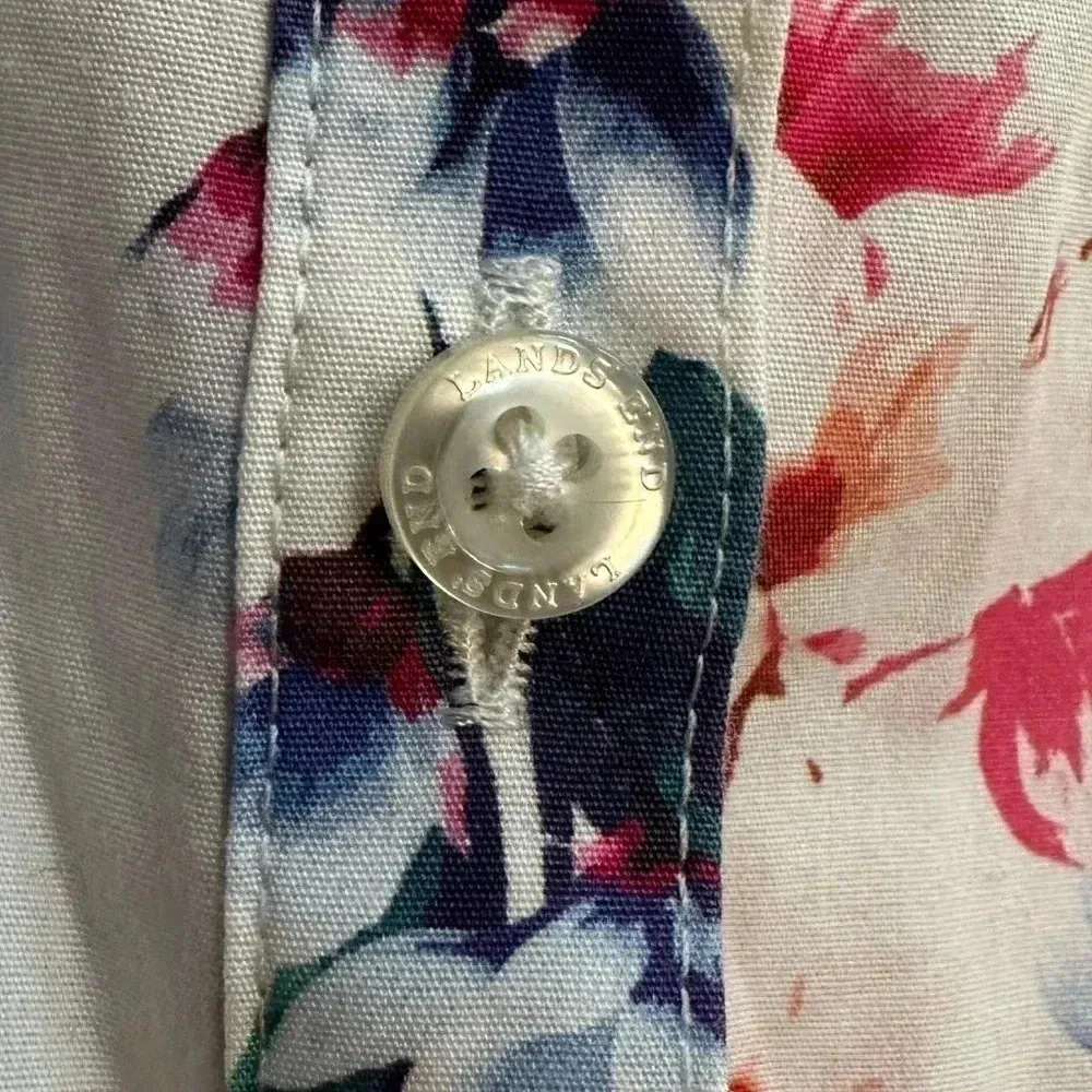 Lands’ End Marin Botanical Button Down Shirt No Iron Supima Floral Size 12P - Image 6