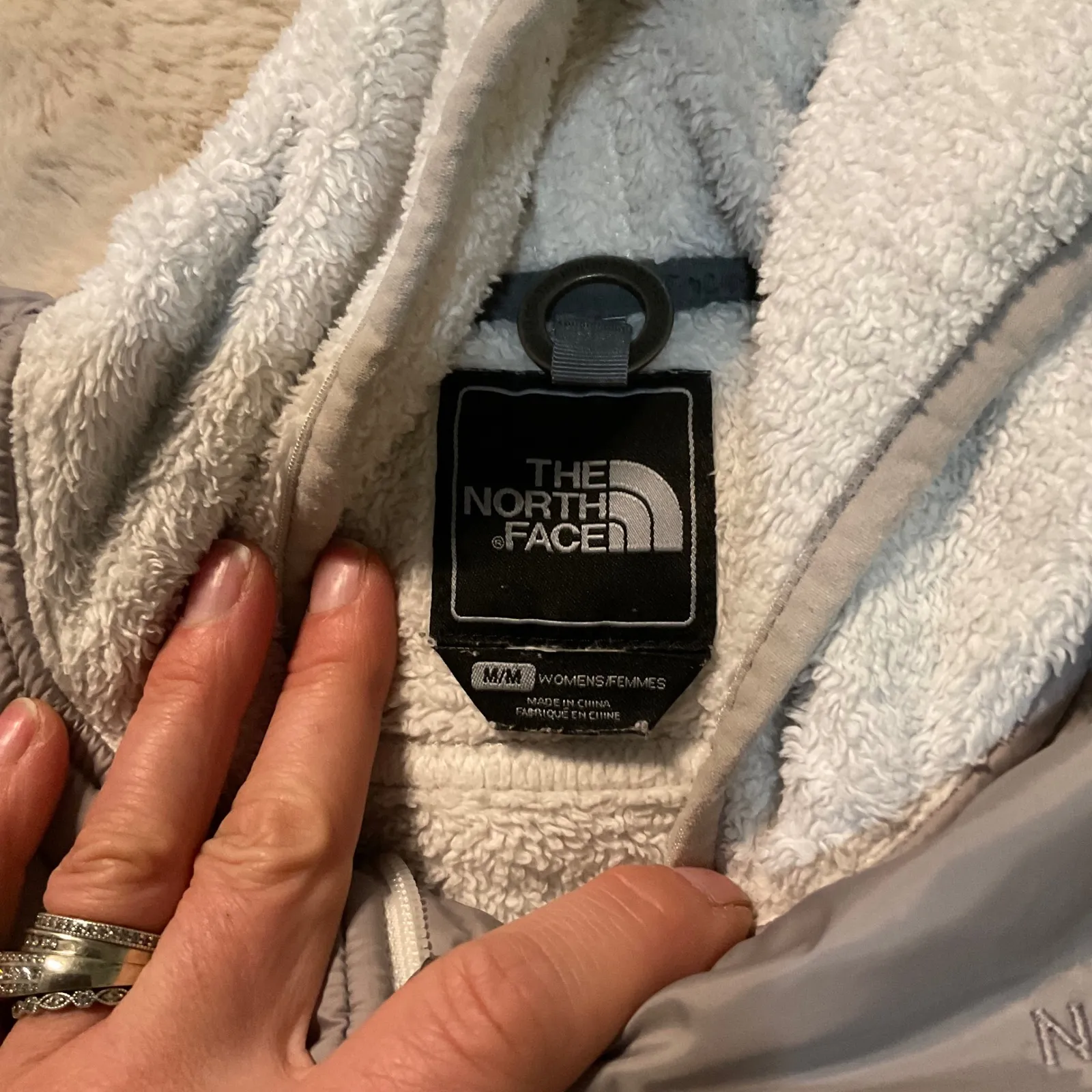 The North Face Full Zip Hooded Plush Jacket Size‎ Medium Light Gray Sherpa - Image 3