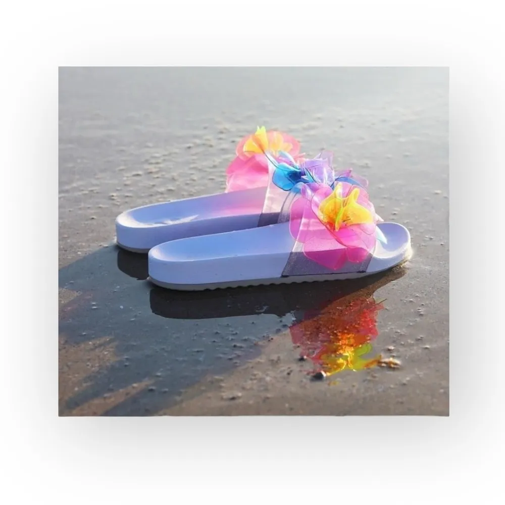 ✽ Jumbo Lilico Neon 3D Flowers Pool Slide Sandals ✽ White ✽ 8M ✽ - Image 14