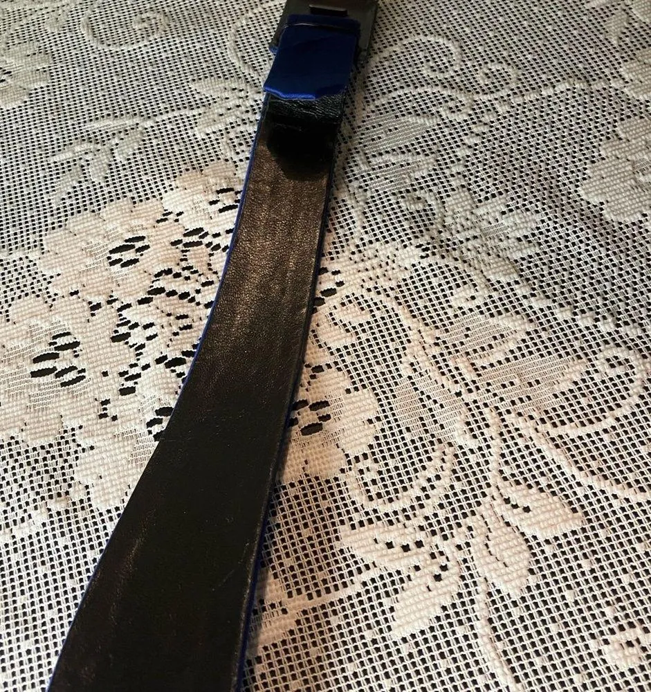 Vintage 1980s Blue Silk Leather High Waist Adjustable Belt Fashion Accessory - Image 7