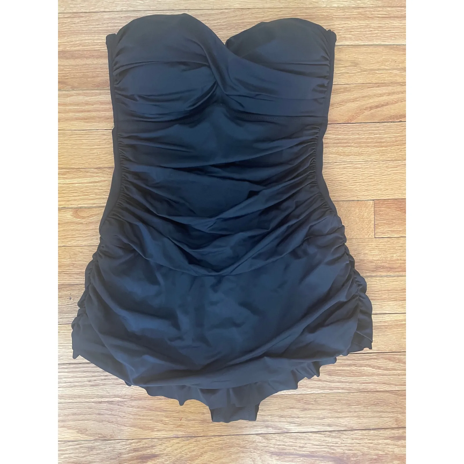 Dobreva Black Strapless‎ Ruffled Skirted One Piece Swimsuit US 12 XL - Image 5