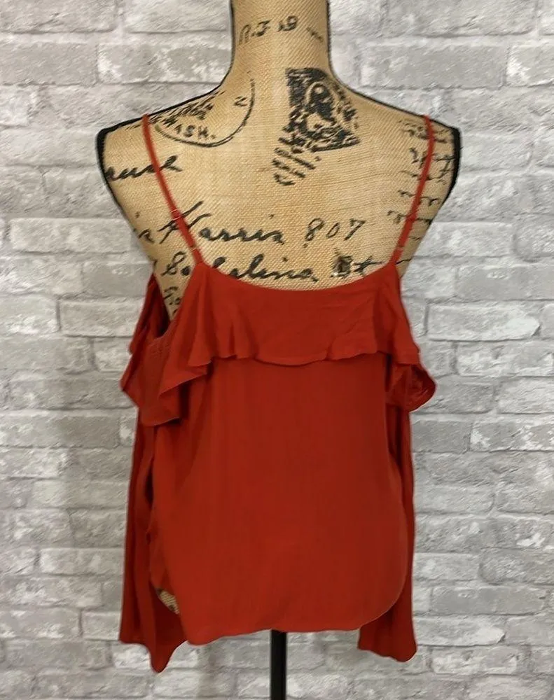 Mossimo Cold Shoulder Ruffle Top Orange Size M - Image 4
