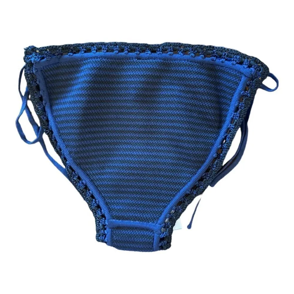 Solid & Striped Navy Blue Black Knit Crochet Tie Side The Clara Bikini Bottom S - Image 3