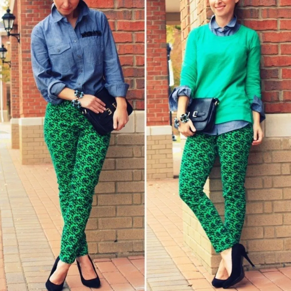 J Crew Toothpick Bow Printed Pattern Skinny Cords Jeans size 26 Kelly Green - Image 8