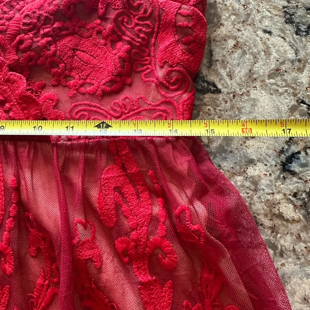 Red Lace Dress AUDINE Southern Fried Chics Antique Lace Western Boho Prom Sz M - Image 14