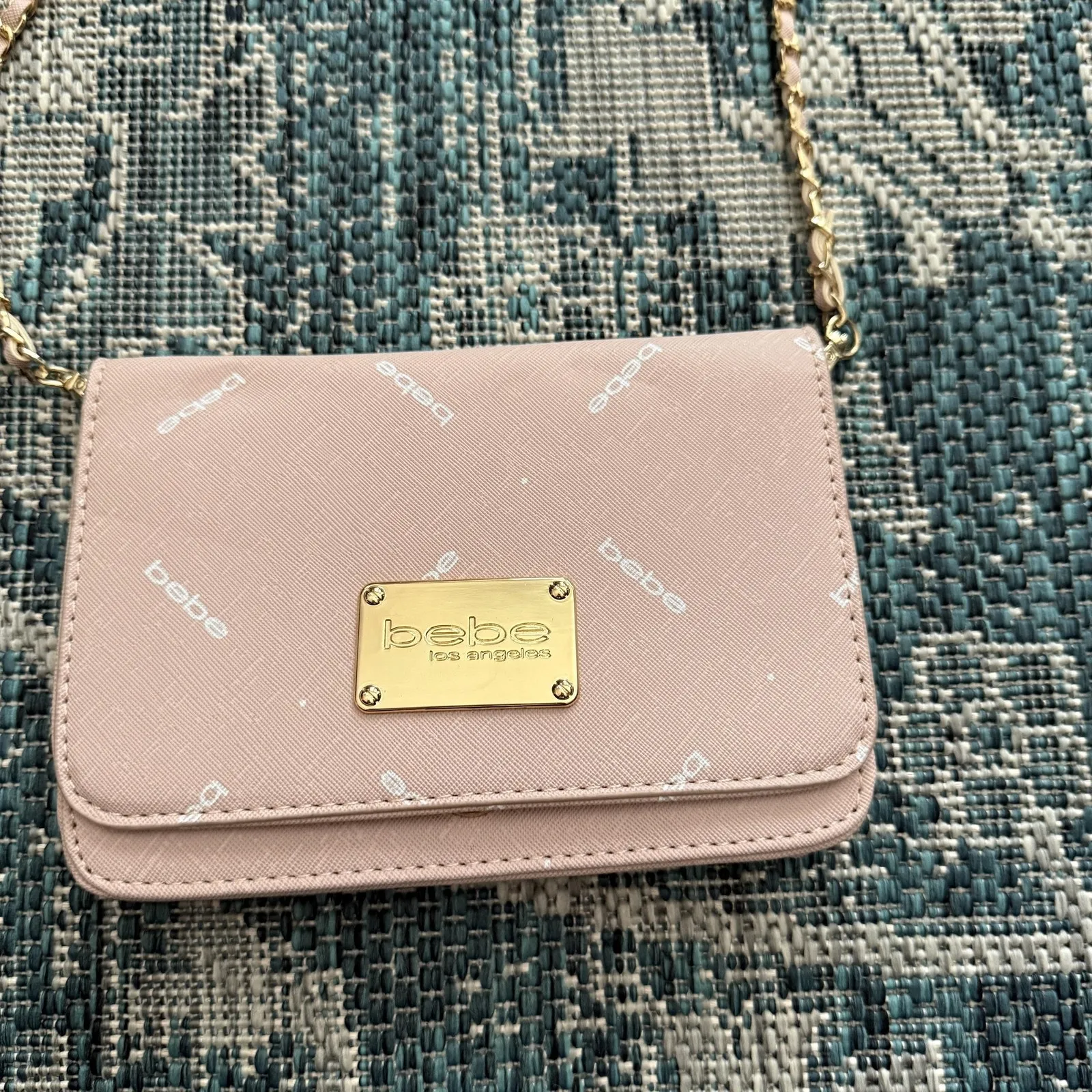 Bebe Crossbody‎ Bag Y2k Small Faux Leather Gold Chain Wallet Purse Embossed - Image 2