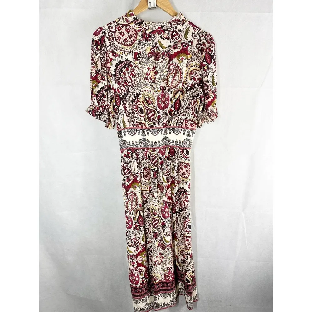 Ba&sh Zael Paisley Print Split Neck Short Sleeve Midi Dress Size US 2 XS - Image 3