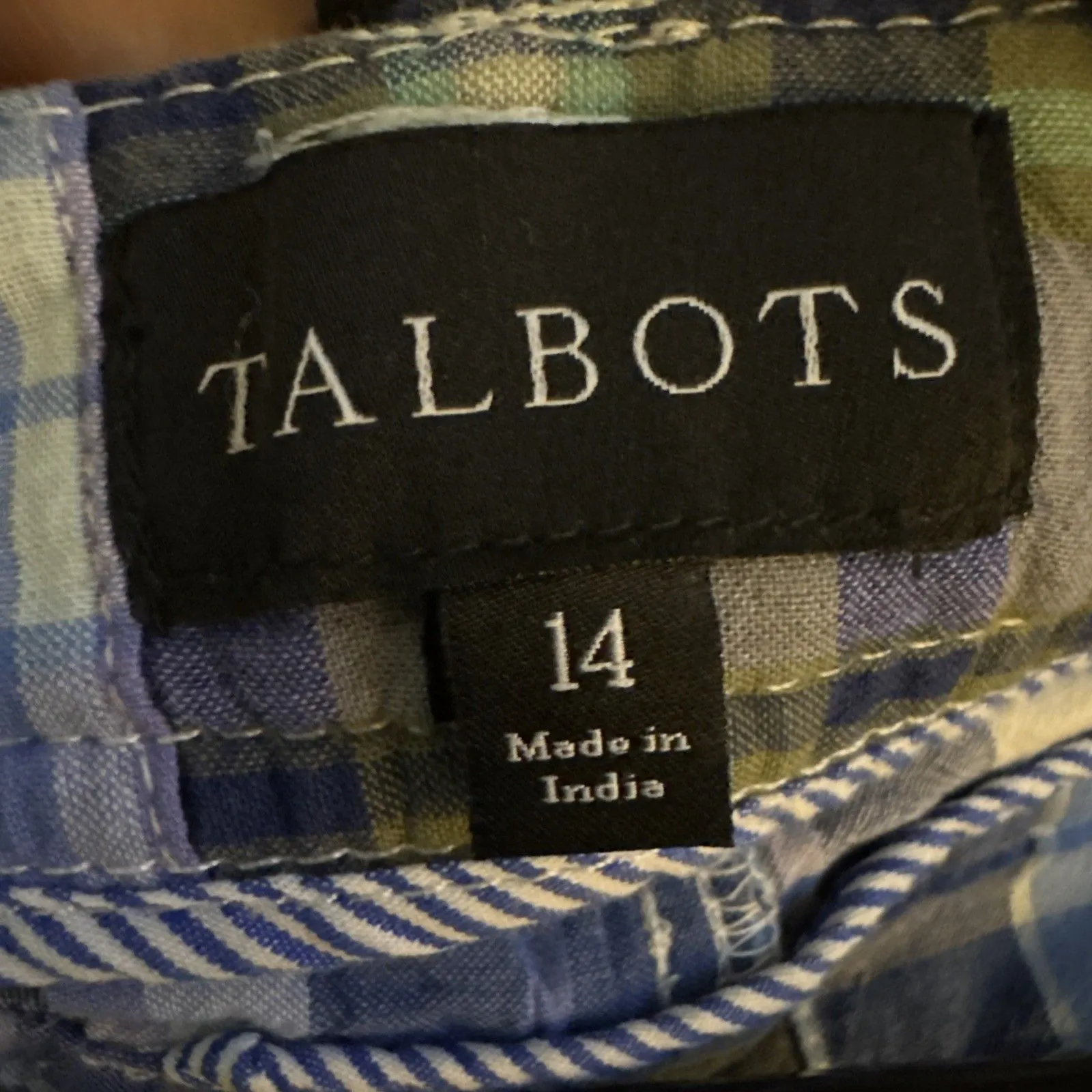 TALBOTS Plaid Shorts Women’s 14 Mid-Rise 6” Inseam Cotton Blue Pockets Preppy - Image 2