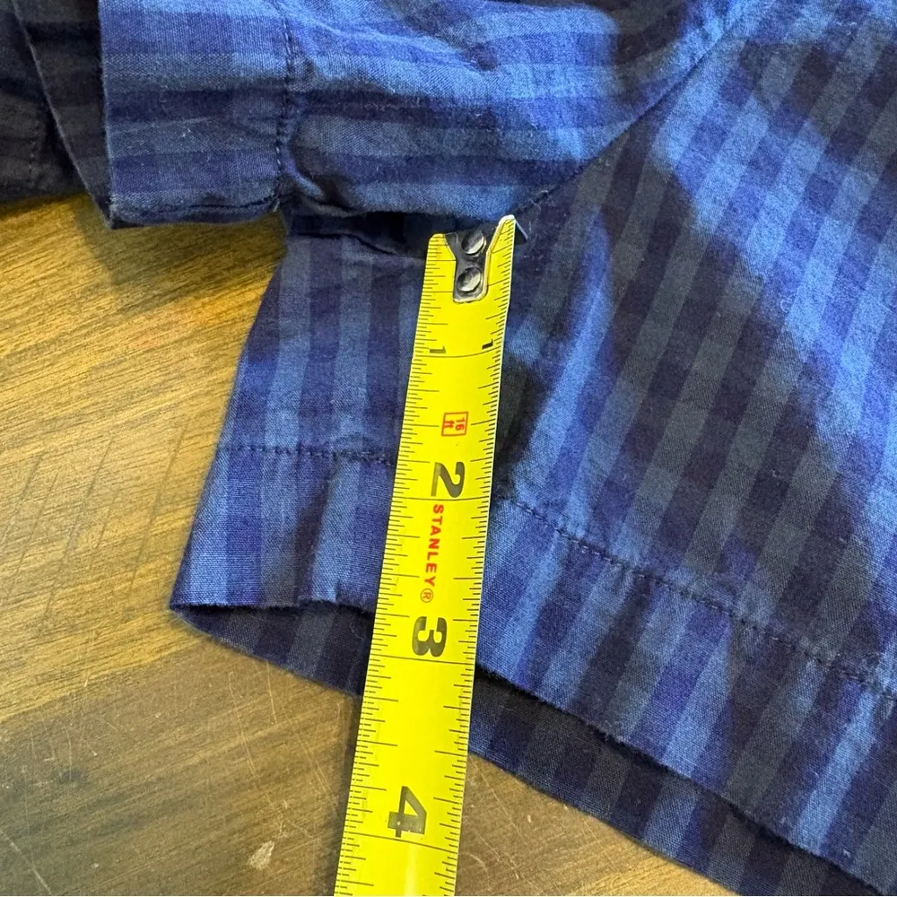 Shades Of Grey Plaid Tartan Blue Green Long Sleeve Romper Button Front Shorts XS - Image 8