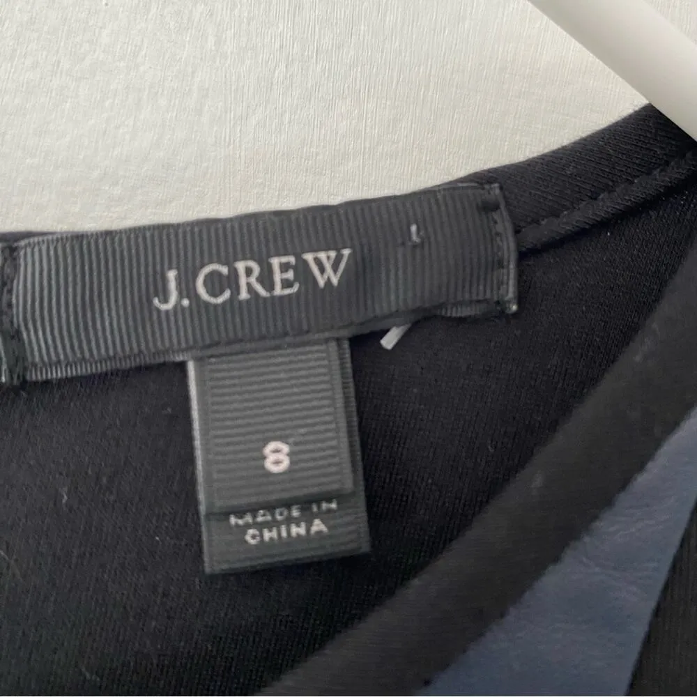 J. Crew Black Leather Panel Navy Blue Stripe Sheath Career Dress size 8 - Image 8