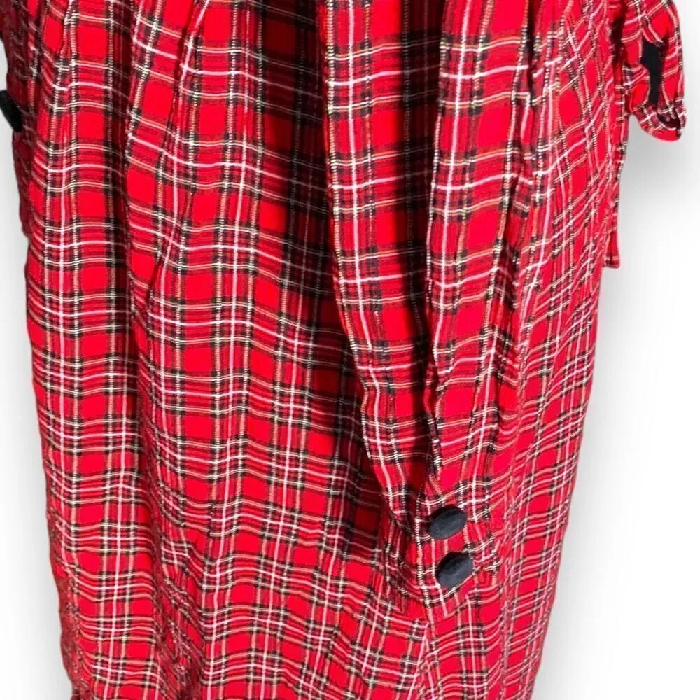 Vintage JBS Shirtdress Red Black Double Breasted Plaid Velvet Collar Midi Red Size 10 - Image 8