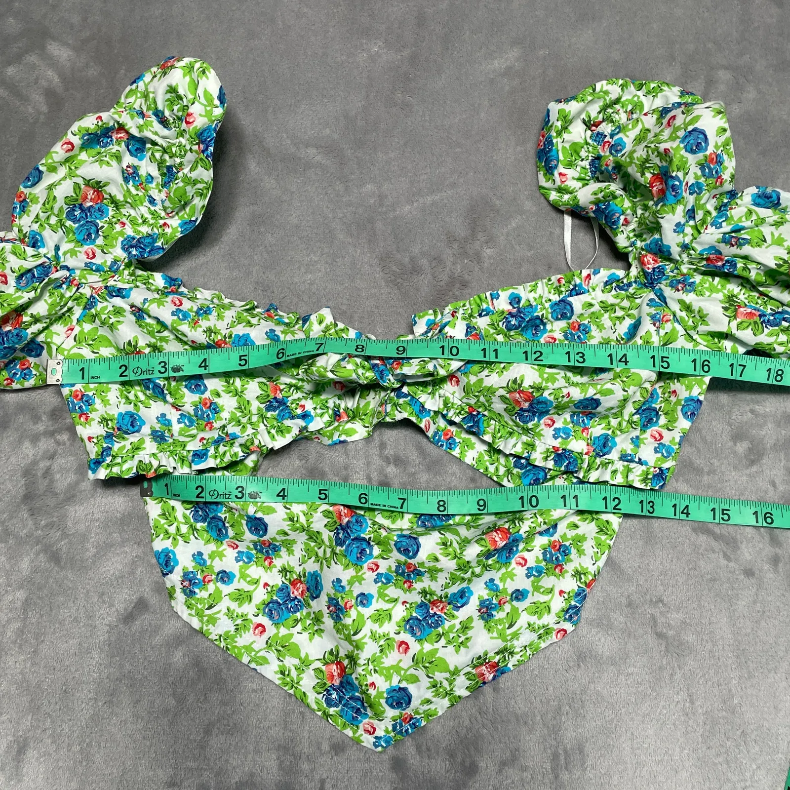 House of Sunny Two Piece Set Women 4 Floral Ruffle Bow Smocked Retro Hot Pants Green - Image 14