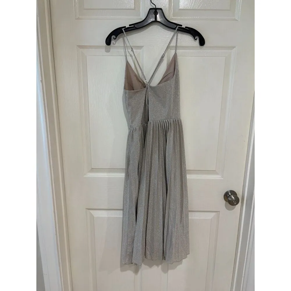 Anthropologie Elevenses Lunar Pleated Midi Dress Gold Sparkle size 2 NWOT - Image 5